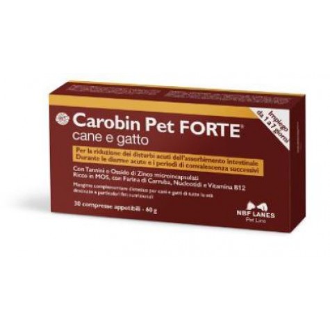 Carobin pet forte 30 compresse - prodotto per il benessere intestinale di cani e gatti