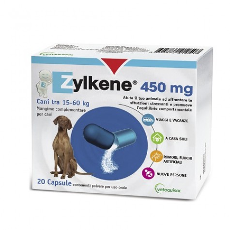 Zylkene 450 mg 20 capsule- Integratore per  Problemi Comportamentali dei Cani Oltre i 15 Kg 