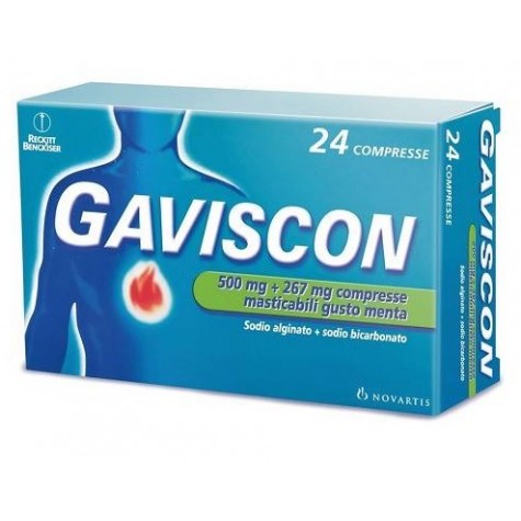 Gaviscon Compresse Masticabili Aroma Menta 500 mg + 267 mg 24 Compresse- rimedio per bruciore di stomaco