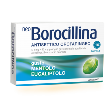 NEOBOROCILLINA ANTISETTICO OROFARINGEO*16 pastiglie 6,4 mg +52 mg mentolo eucaliptolo