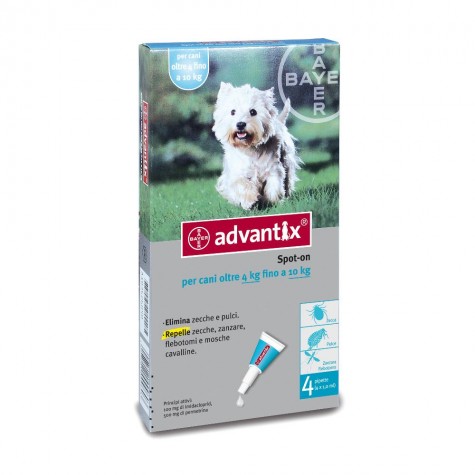 ADVANTIX SPOT ON*soluz 4 pipette 1 ml 100 mg + 500 mg cani da 4 a 10 Kg