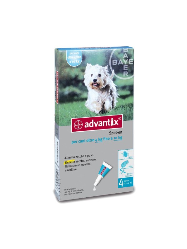 ADVANTIX SPOT ON*soluz 4 pipette 1 ml 100 mg + 500 mg cani da 4 a 10 Kg