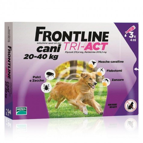 FRONTLINE TRI-ACT*spot-on soluz 3 pipette 4 ml 274,4 mg + 2.019,2 mg cani da 20 a 40 Kg