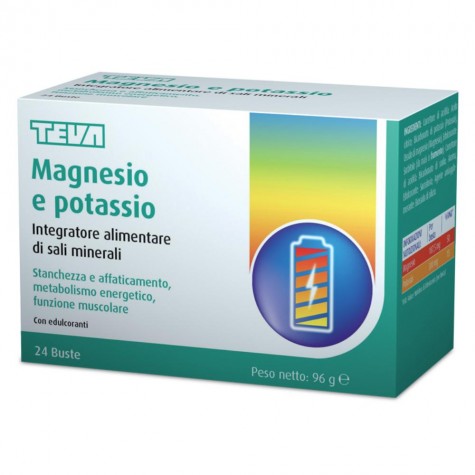 <p>Magnesio potassio plus Teva 24 bustine- integratore di magnesio e potassio</p>